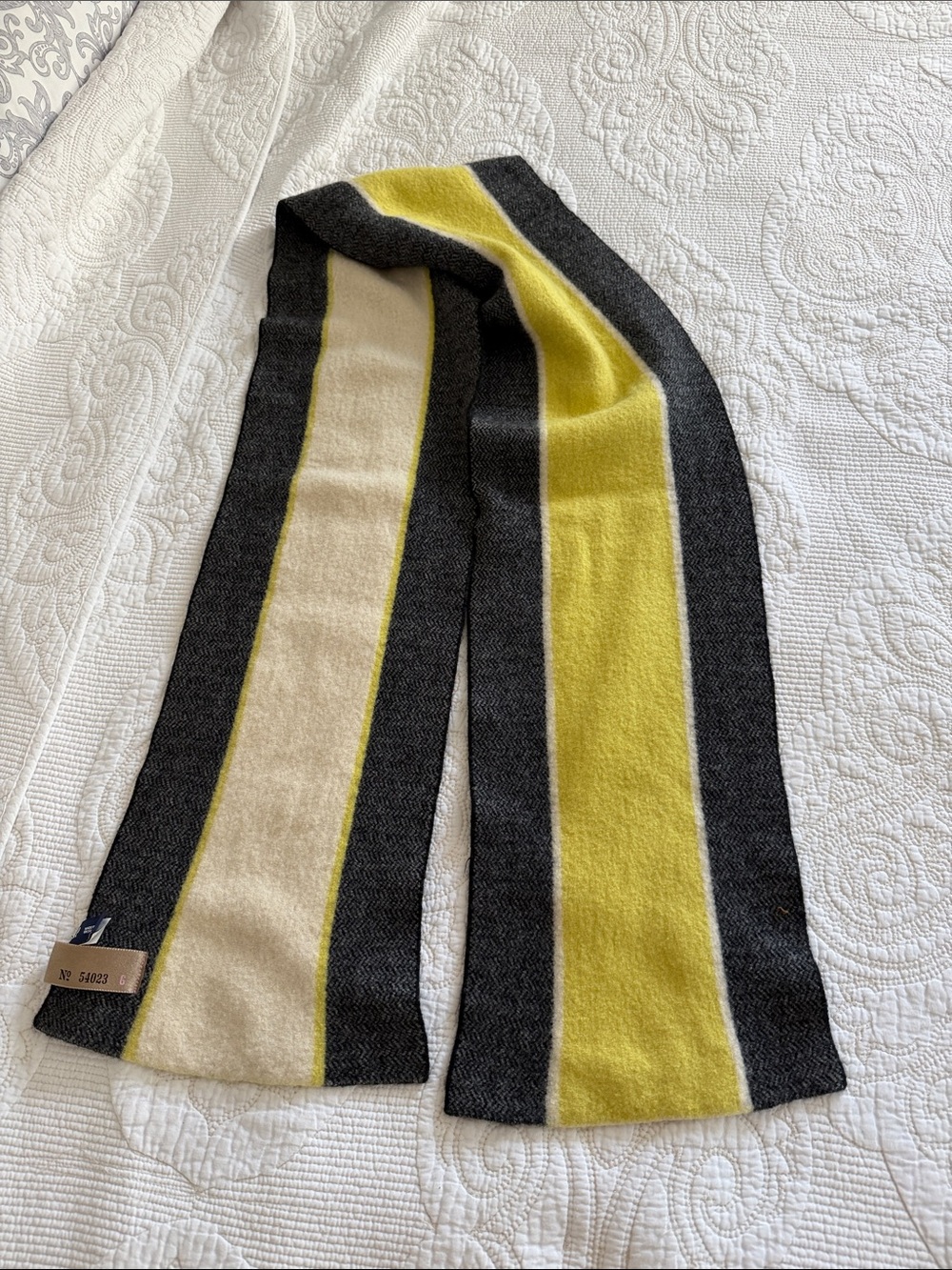 GAP Women’s 100% Merino Wool Striped Scarf Gray Yellow Cream 64”